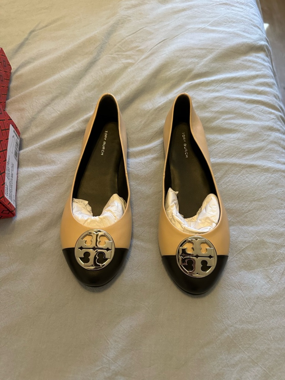 Tory Burch Chelsea Cap-Toe Ballet Flat | Rose Silk/Perfect Black | Size 7 | NIB